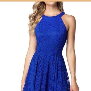 Chic Royal Blue Lace High-Low Dress